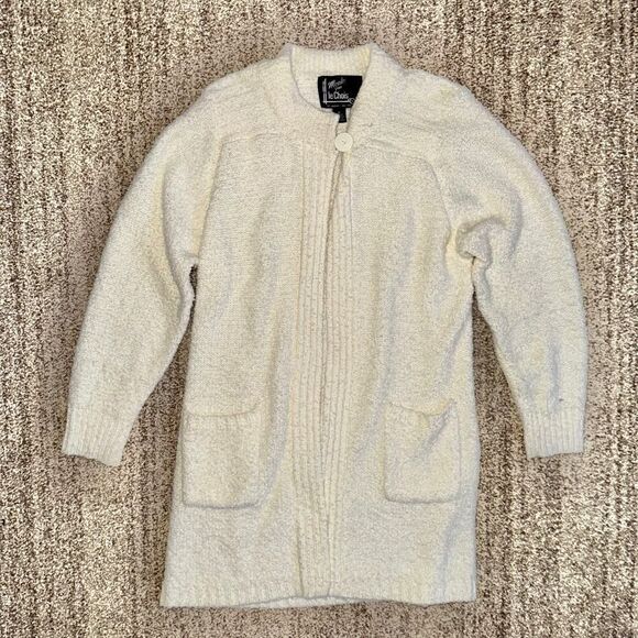 Monto Por Le Chois Women's Vintage Boucle Knit Cardigan Sweater in White Medium - Picture 1 of 13